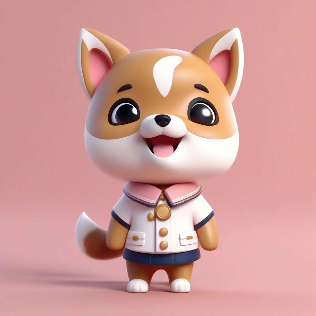 日系校服：兴奋歪头狗耳娘Q版C4D盲盒渲染图