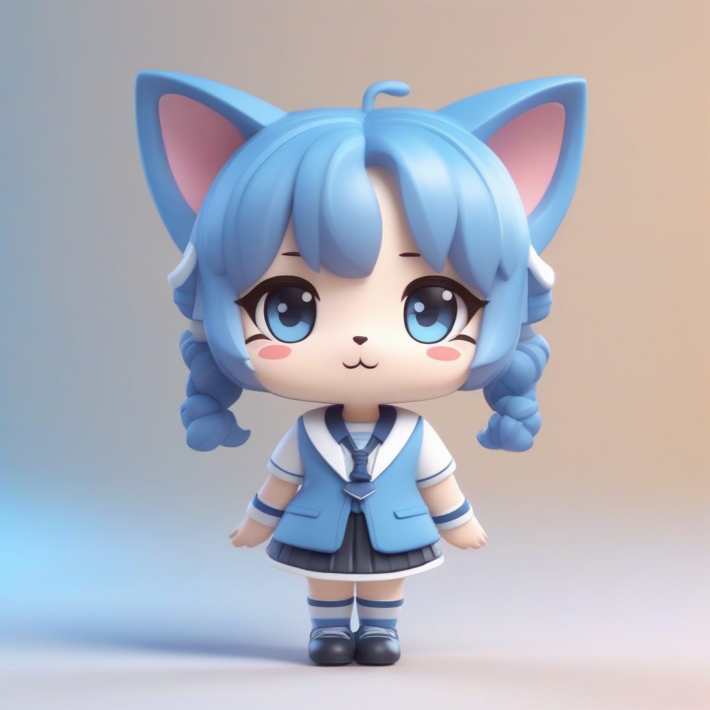 日系制服猫耳娘：Pop Mart风格全身站立粘土模型