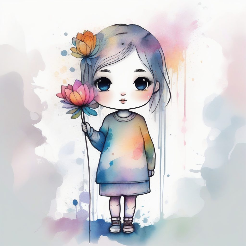 柔和彩虹光晕：梦幻治愈系Q版水彩全身像