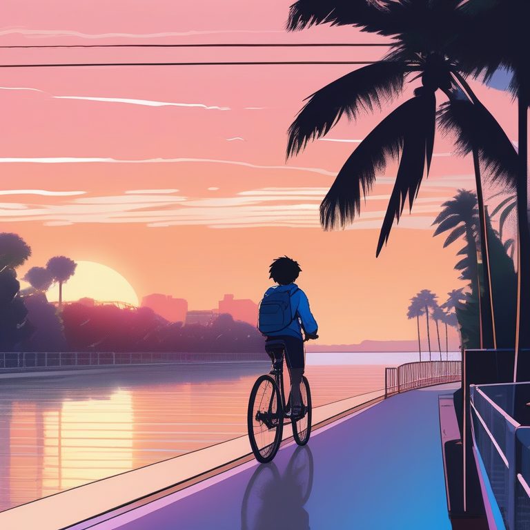 柔和都市流行风河畔骑自行车少年