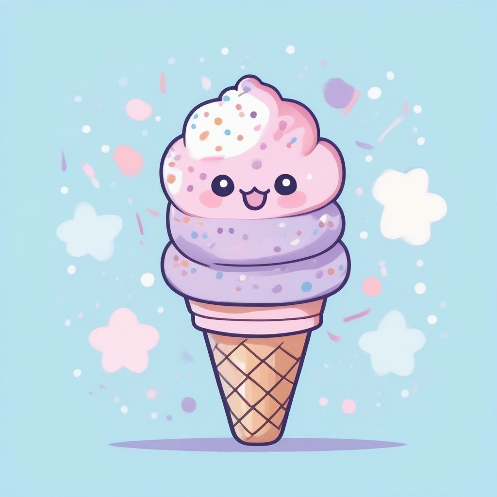 柔和粉彩冰淇淋女孩：轻快可爱的甜点主题插画