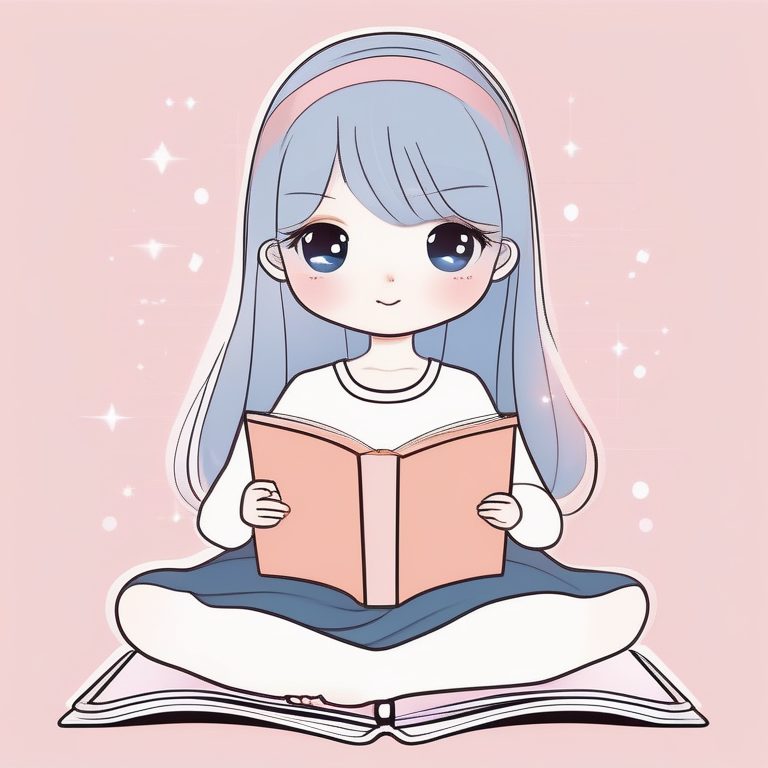 柔和粉色极简涂鸦风 Q版女孩与书本