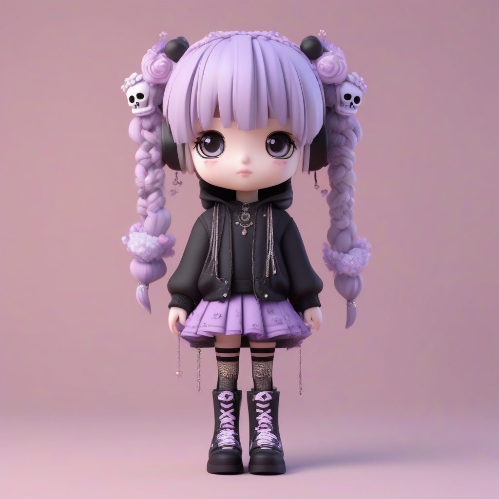 柔和哥特风Q版盲盒：薰衣草发色与厚底靴，8K高细节全身渲染