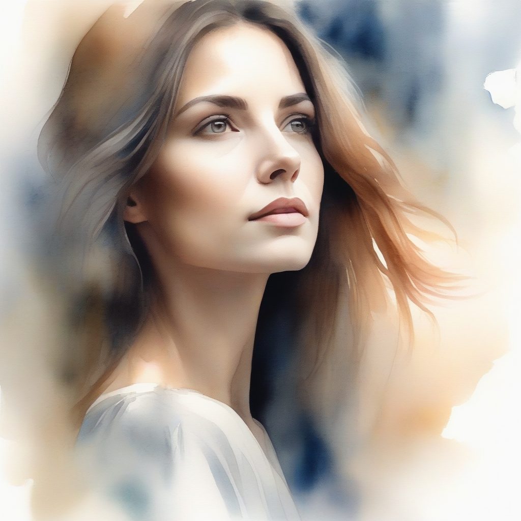 柔和光影人像：水彩风格的宁静侧颜肖像画AI提示词