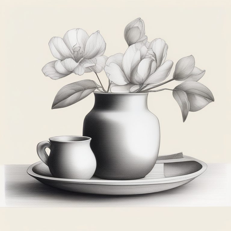 柔和极简素描静物草图