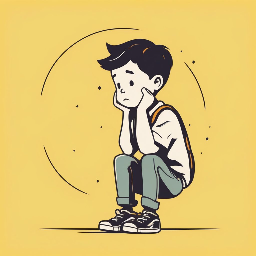 柔和色调：困惑思考中的Q版男孩清洁插画