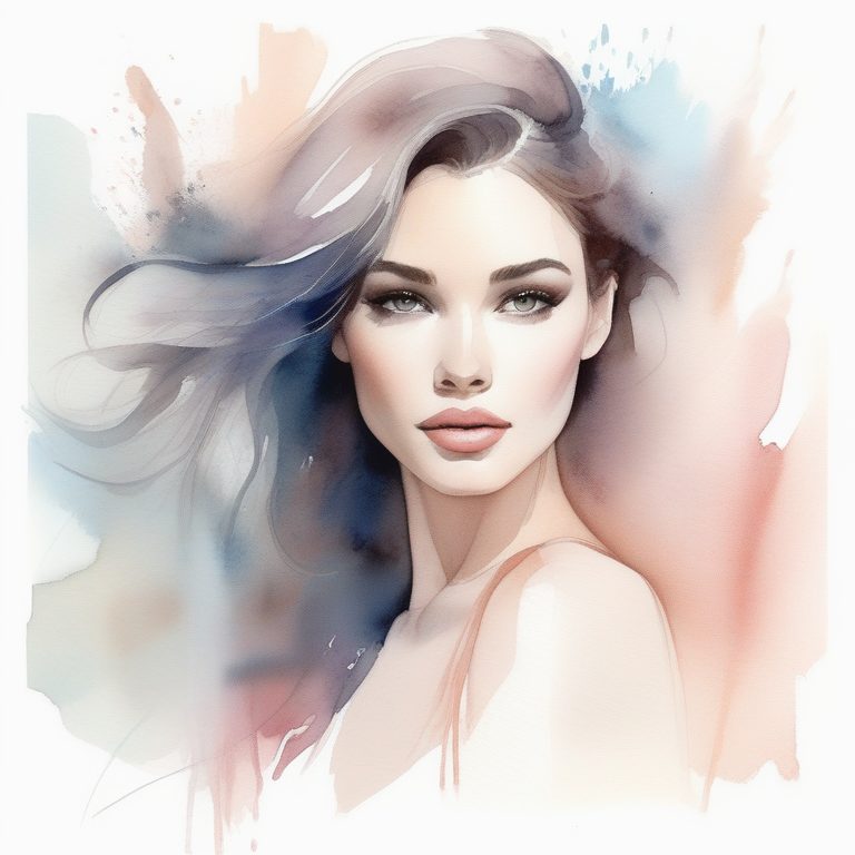 柔和水彩时尚肖像女郎