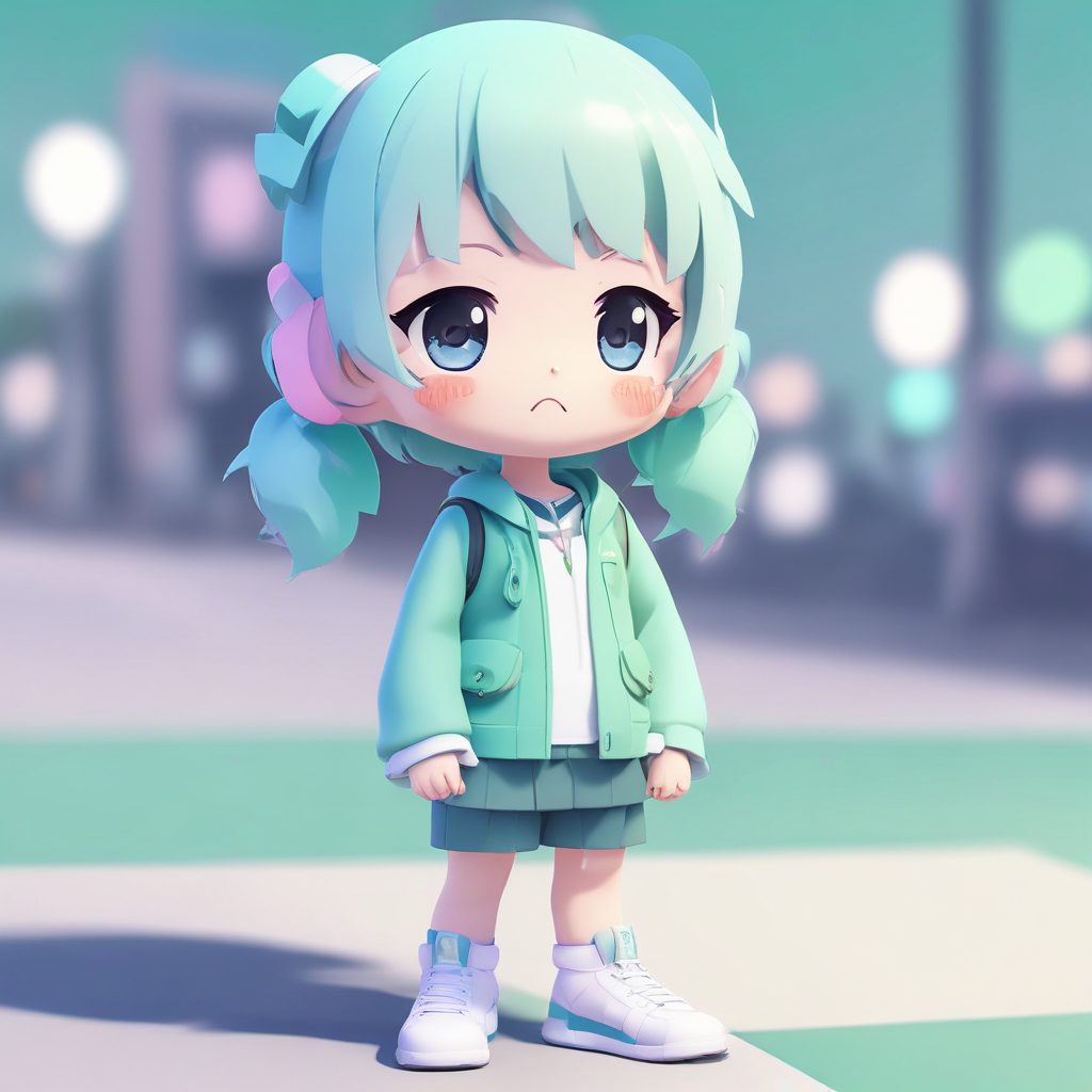 软布光人像教程：极简主义纯色背景下高细节Q版女孩全身站立照生成指南