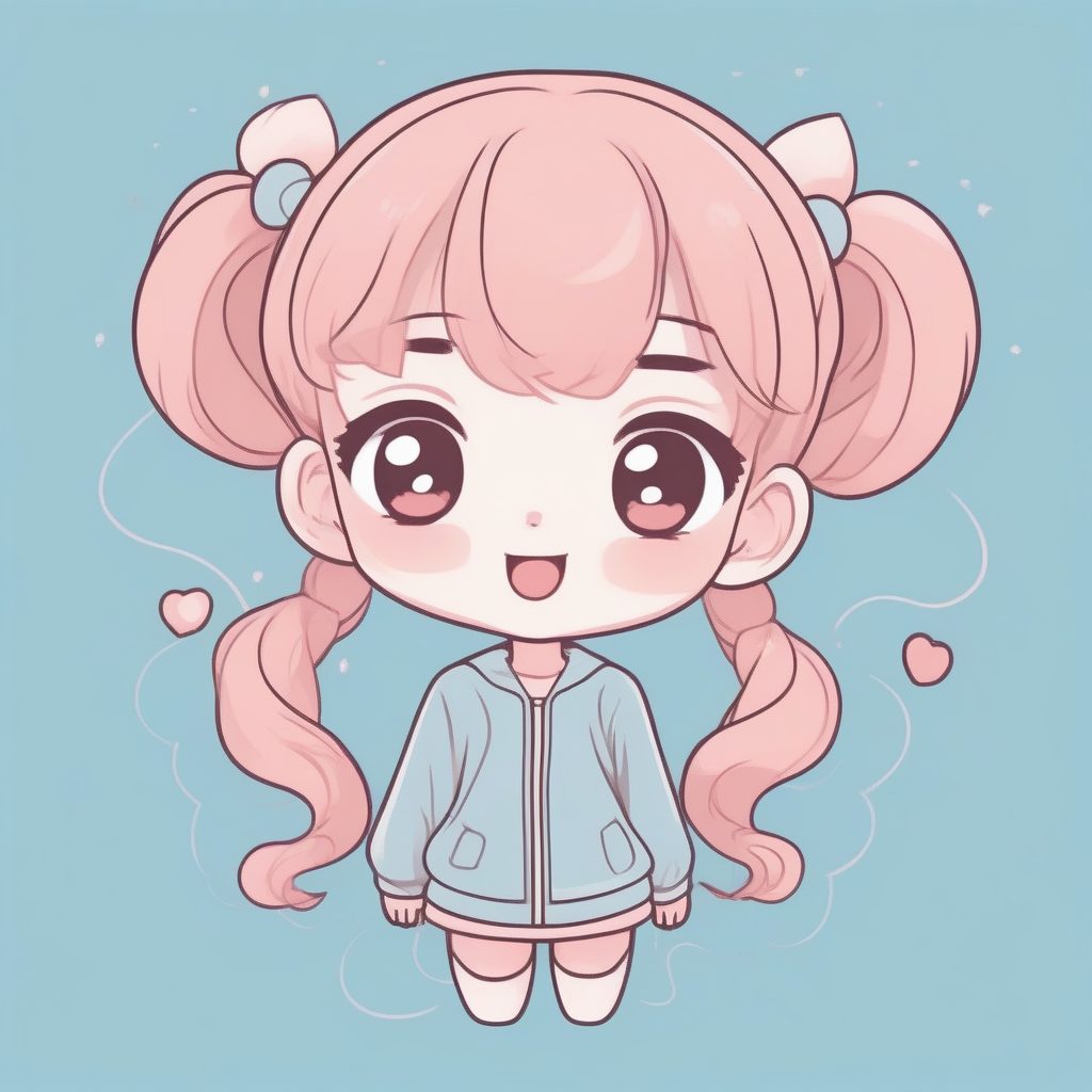 软萌粉彩Q版：双马尾女孩的滑稽跌倒动作速写