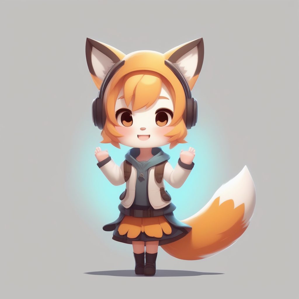 软萌狐耳Q版女孩：柔光特写与极简纯黄背景提示词