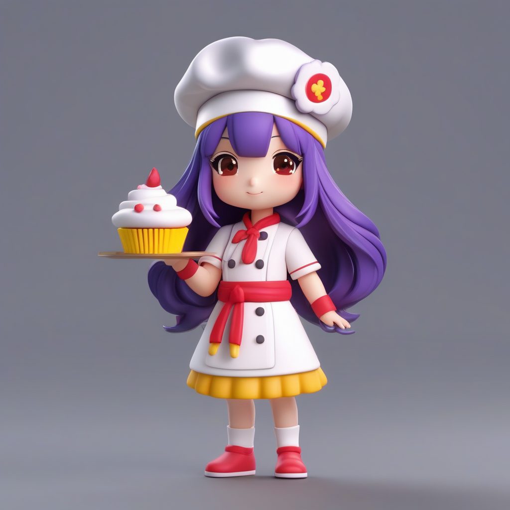 软萌极简Q版紫发厨师少女粘土公仔