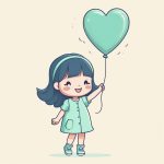 软萌Q版女孩:手持气球的全身特写,极简纯色背景 2 ruan meng q ban nyu hai shou chi qi qiu de quan shen te xie ji jian chun se bei jing