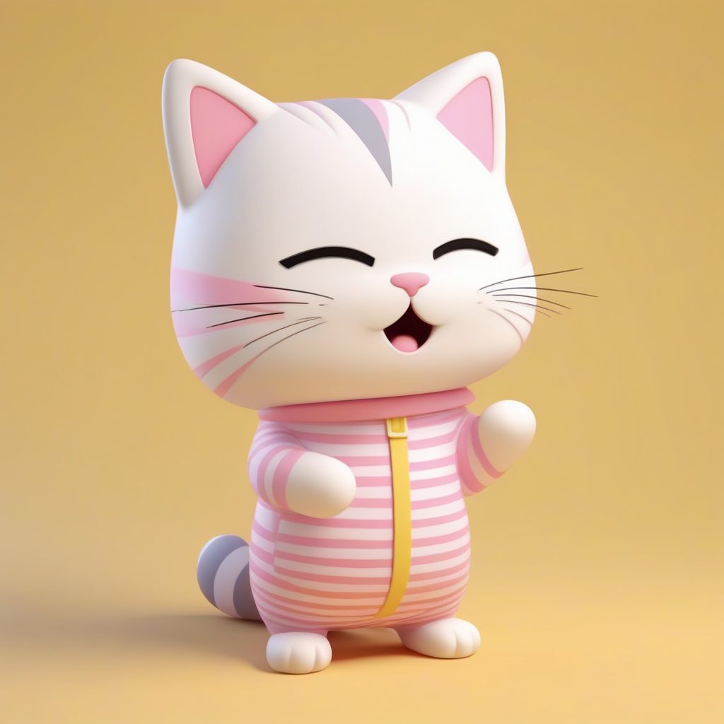 软萌睡衣风：慵懒猫耳娘Q版盲盒3D模型渲染提示词