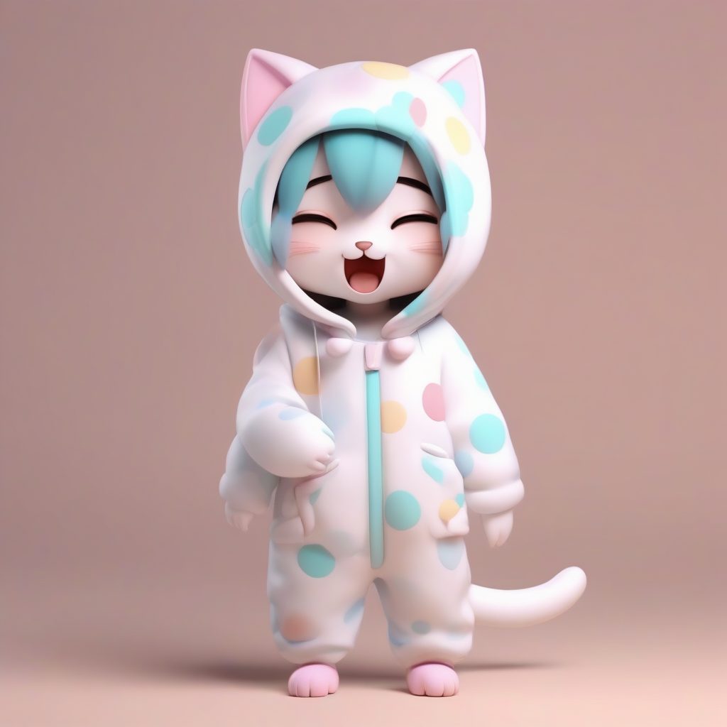 软萌睡衣猫耳娘:极致柔和光线3D Q版全身渲染提示词