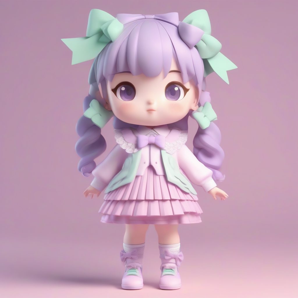 软萌甜系蝴蝶结JK：超高细节粉色系粘土盲盒渲染