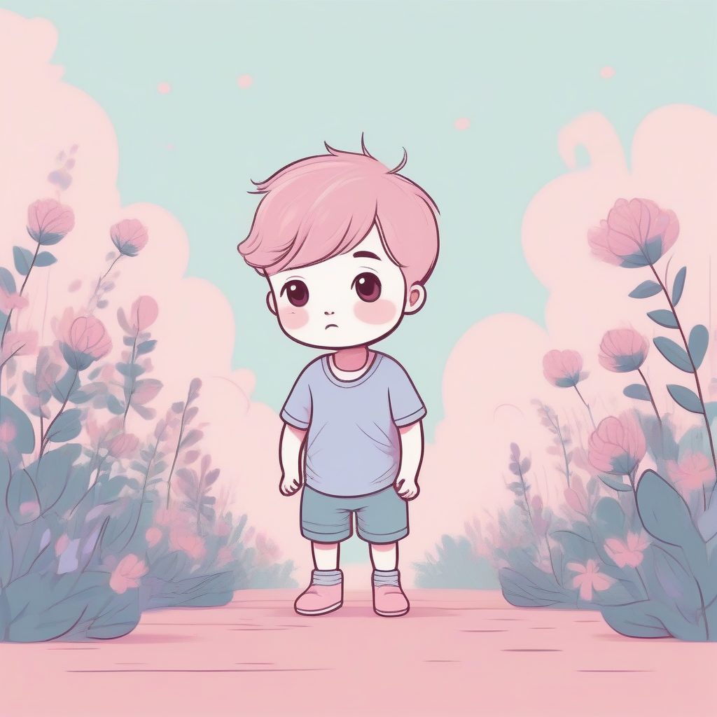 软萌治愈系：大头小身Q版男孩的夸张沮丧发脾气插画