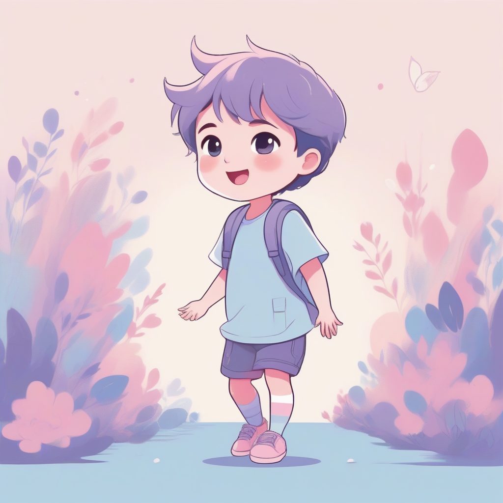 软萌治愈系Q版男孩：极简涂鸦风格，马卡龙色调全身像