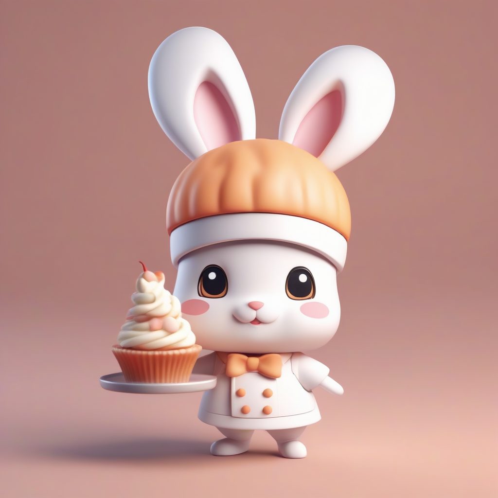 软萌治愈系：Q版兔耳甜点师，Octane渲染3D全身像