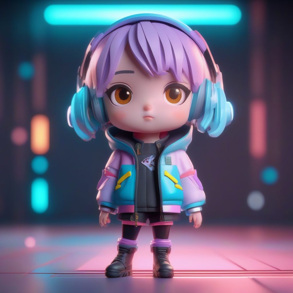 赛博风Q版模型全身照:C4D高精细度盲盒手办渲染提示词 27 赛博风Q版模型全身照:C4D高精细度盲盒手办渲染提示词