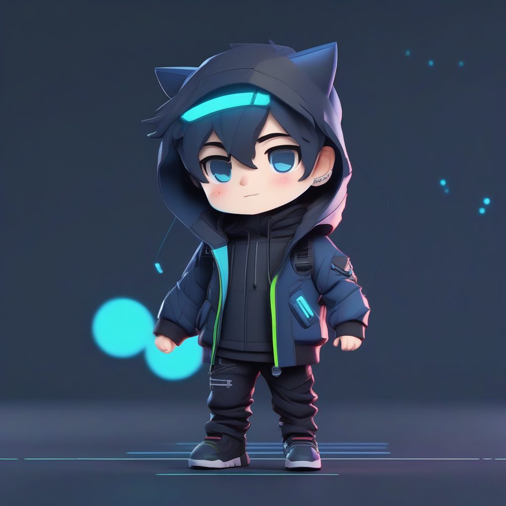 赛博机能风Q版男孩：未来感极简角色全身立绘（纯净背景）