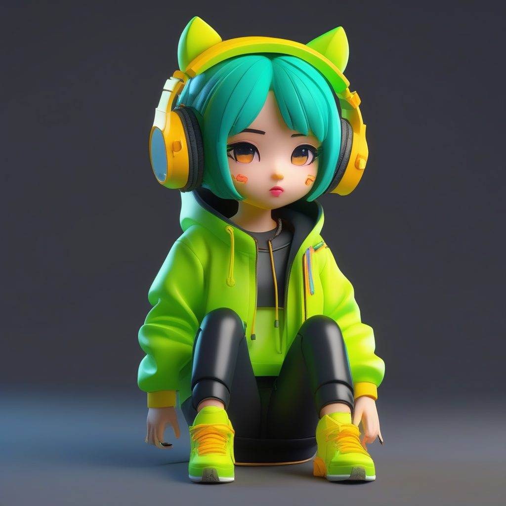 赛博朋克电竞Q版女孩极简3D渲染卡牌