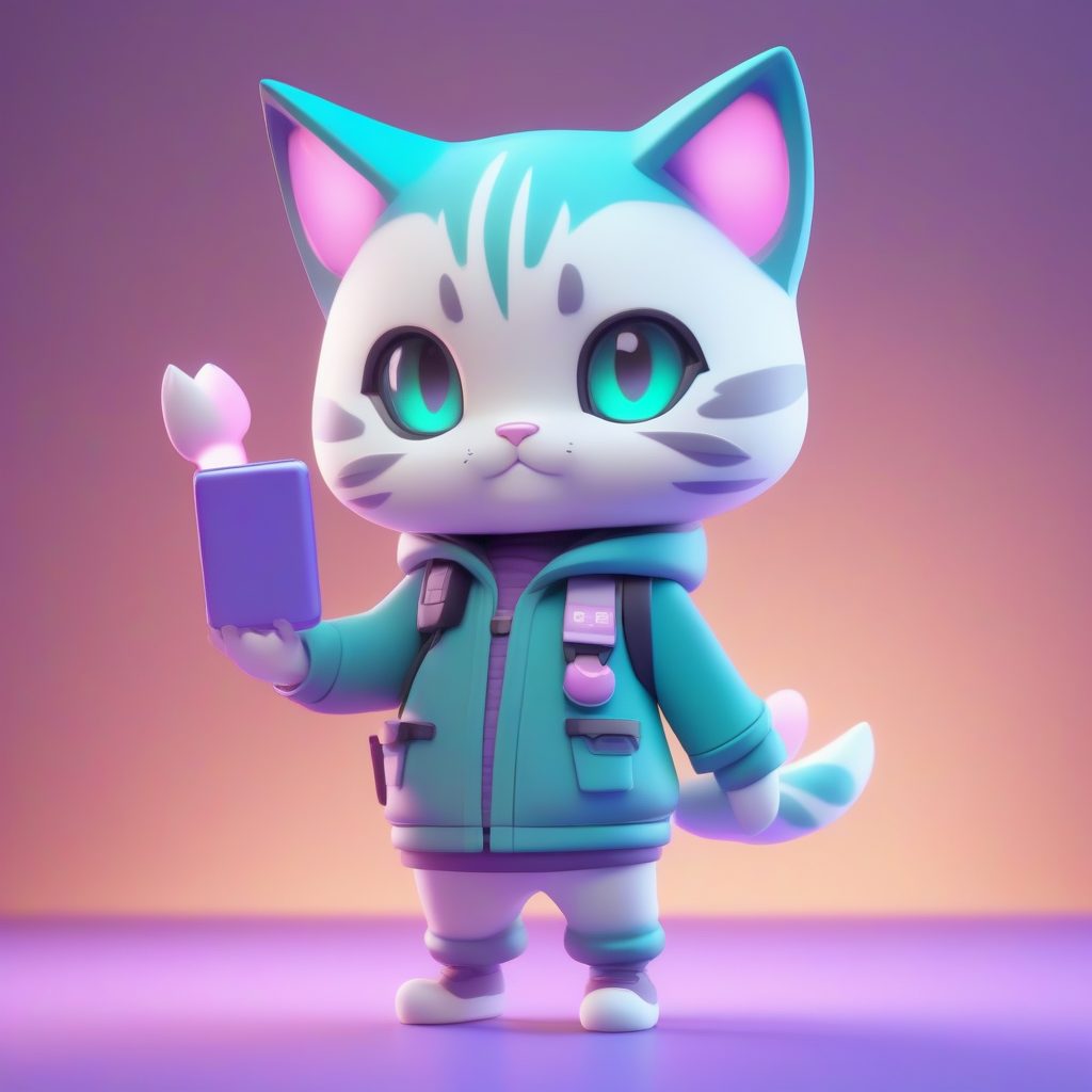 赛博朋克风猫耳娘：未来感科技感Q版手办C4D渲染