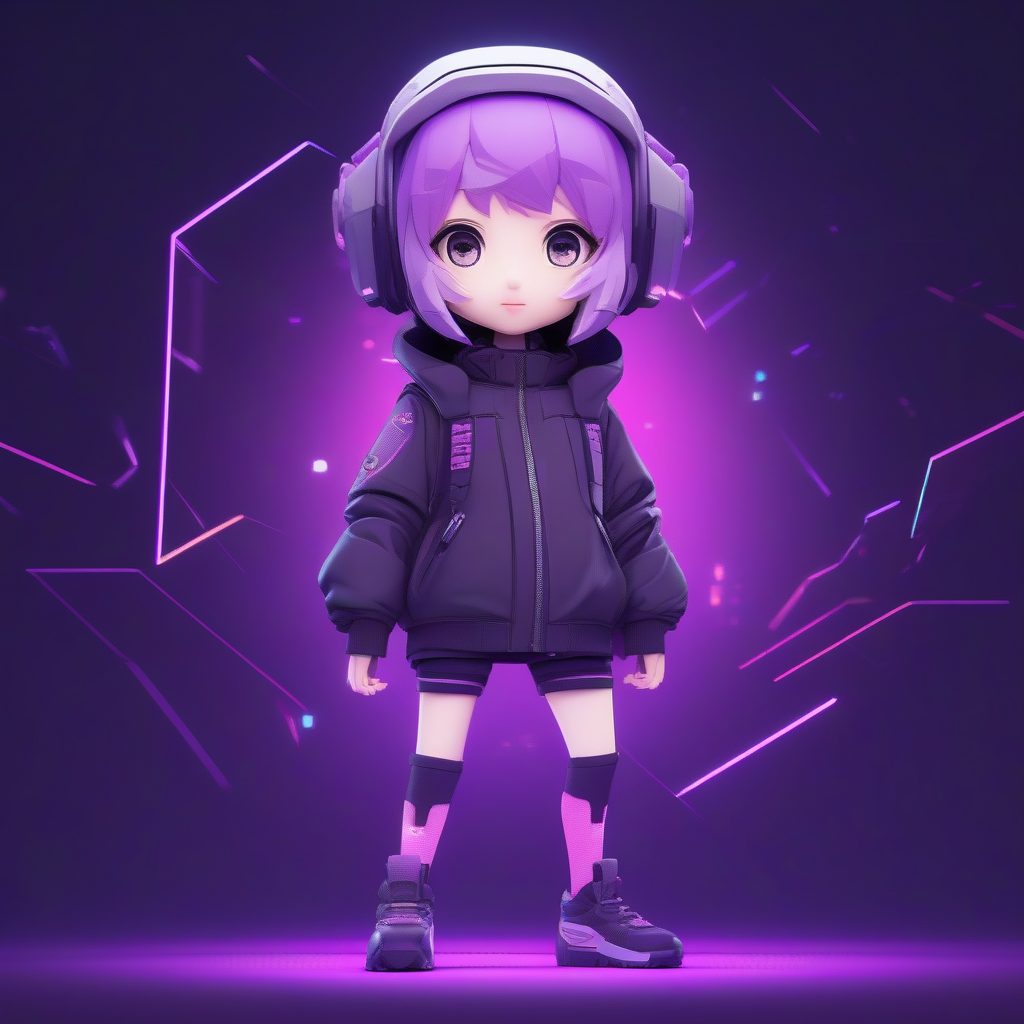 赛博朋克风Q版潮流女孩全身像：8K高细节、纯色背景AI提示词