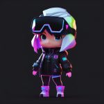 赛博朋克风Q版偶像:未来感霓虹全身立绘,纯黑背景 7 sai bo peng ke feng q ban ou xiang wei lai gan ni hong quan shen li hui chun hei bei jing