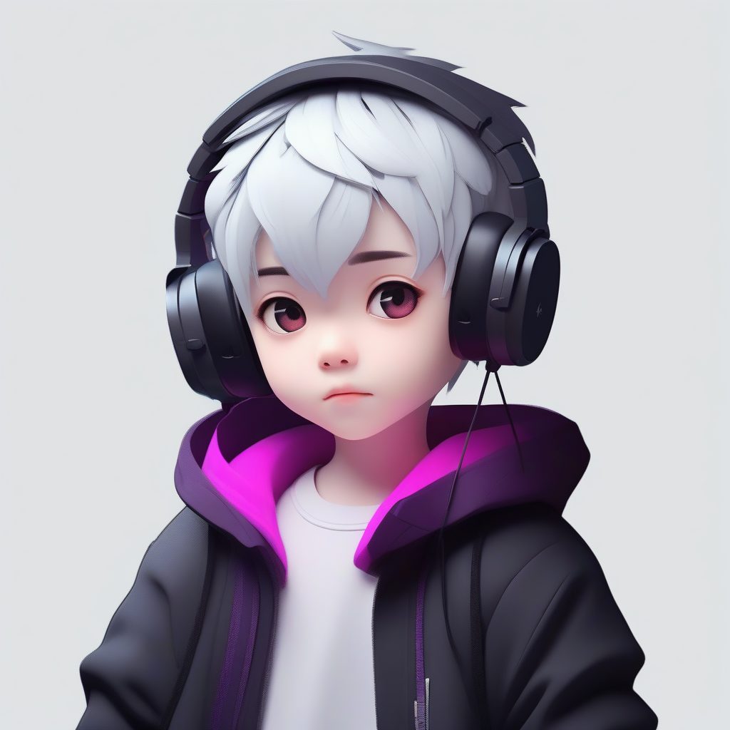 赛博朋克风Q版银发少年:超大卫衣与自信站姿全身照 13 赛博朋克风Q版银发少年:超大卫衣与自信站姿全身照