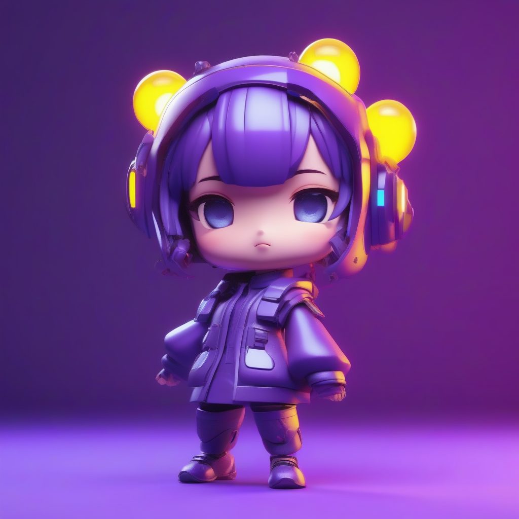 赛博朋克风旗袍Q版:荧光线条与纯色背景