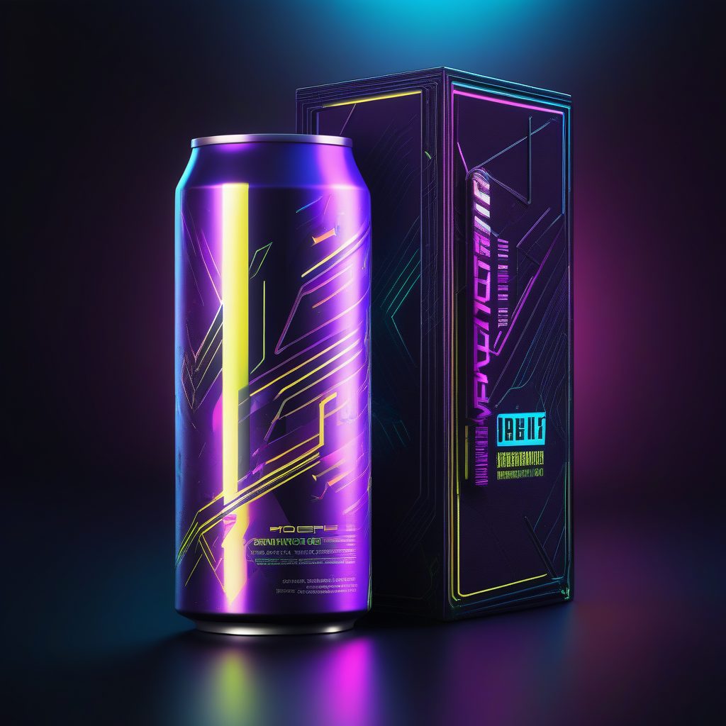赛博朋克能量饮品:全息霓虹电路包装3D渲染模型 1 赛博朋克能量饮品:全息霓虹电路包装3D渲染模型
