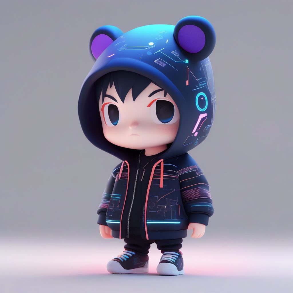 赛博朋克霓虹小子：Q版粘土盲盒手办，oversize卫衣站立照