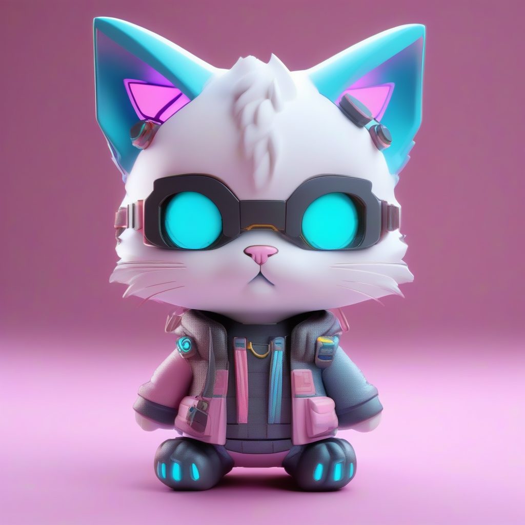 赛博未来猫耳：C4D高光泽3D模型，科幻盲盒全身站姿