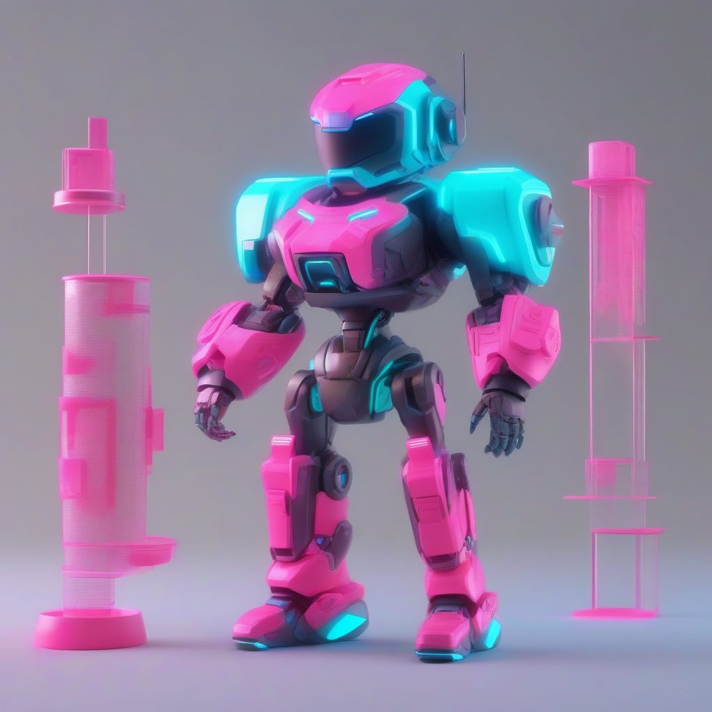 赛博武士机械娘：霓虹粉色系，C4D软体高光全身渲染