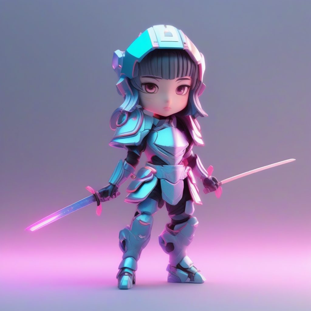 赛博武士Q版少女:3D粘土手办全身渲染,C4D盲盒风格AI绘画提示词 45 赛博武士Q版少女:3D粘土手办全身渲染,C4D盲盒风格AI绘画提示词