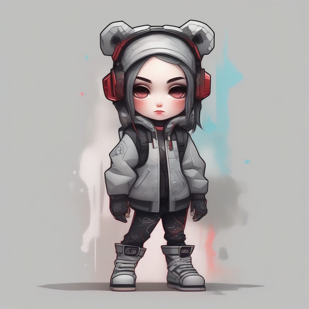 赛博藻类朋克Q版女孩：超现实故障艺术全身像提示词