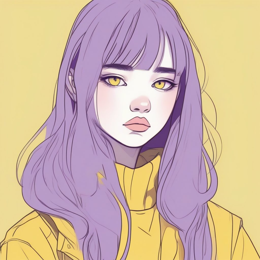 赛璐珞风格：嘟嘴少女的低饱和度极简主义肖像