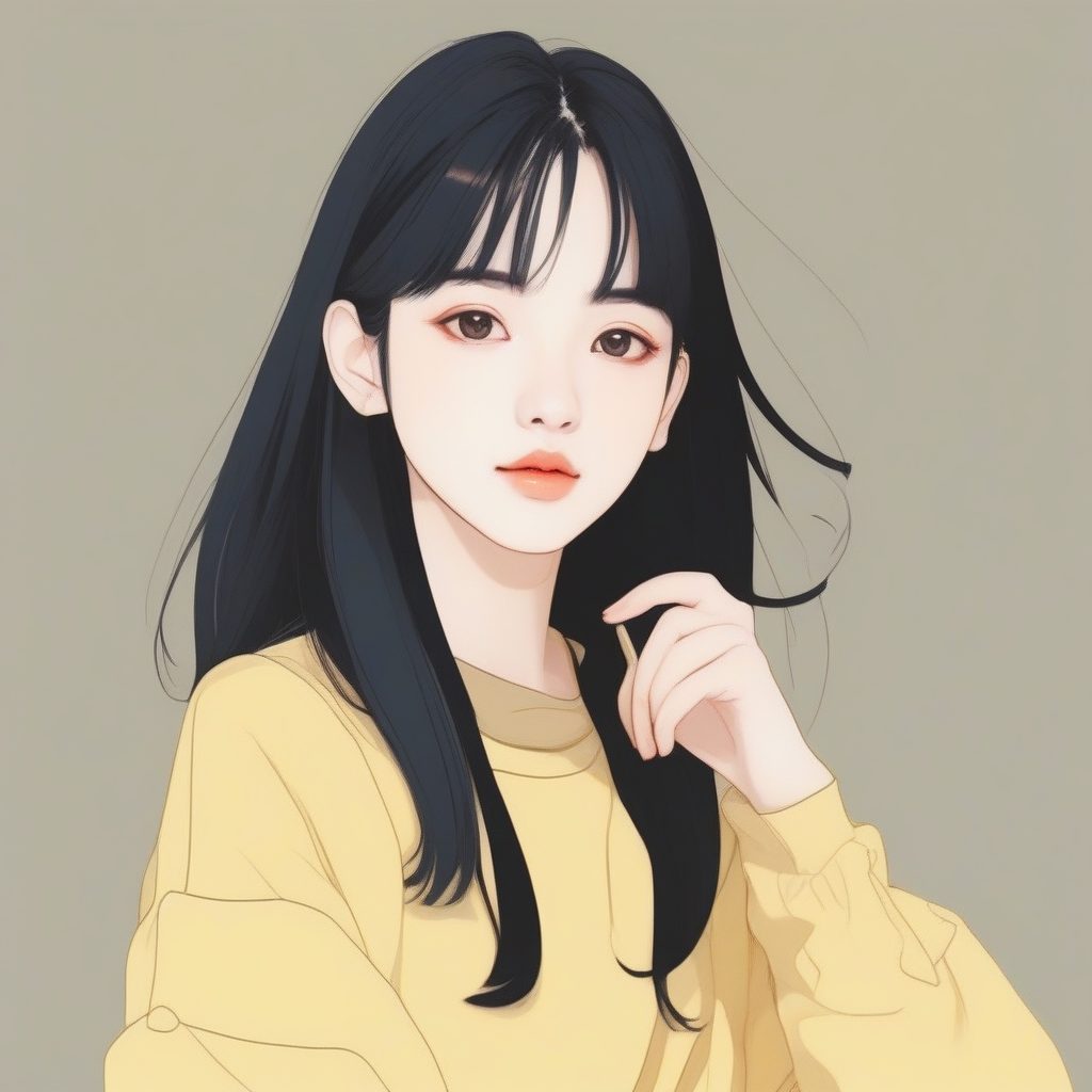 赛璐珞光影：简单的黑色长直发少女