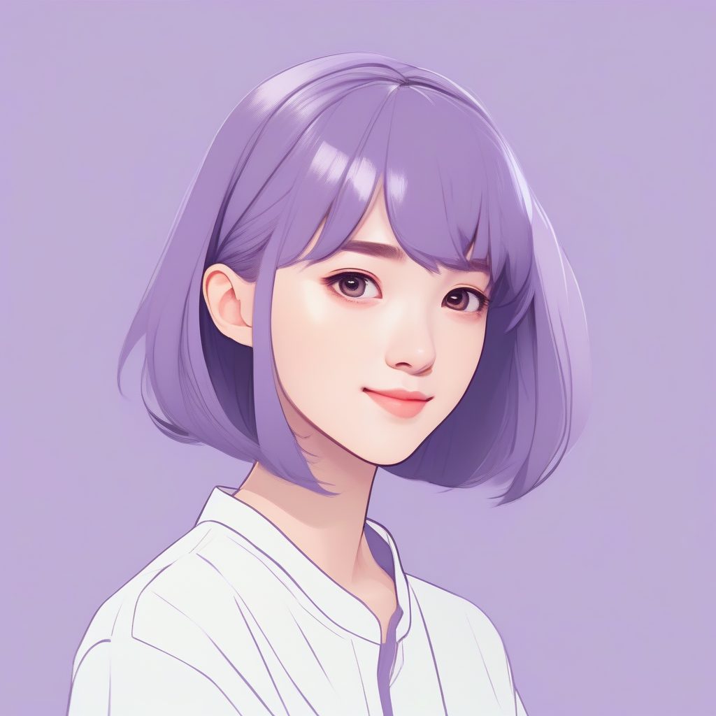 赛璐珞极简：薰衣草色短发少女侧颜肖像AI提示词