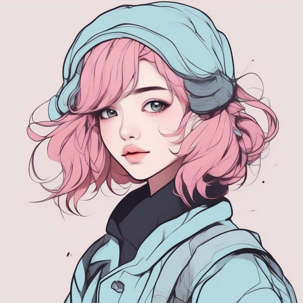 赛璐珞特写：樱花粉发女孩的近景头像