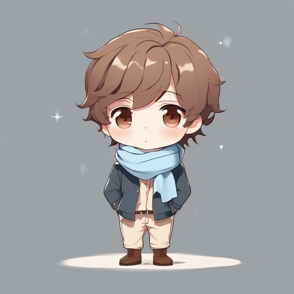 极简Q版天蓝围巾男孩可爱全身形象