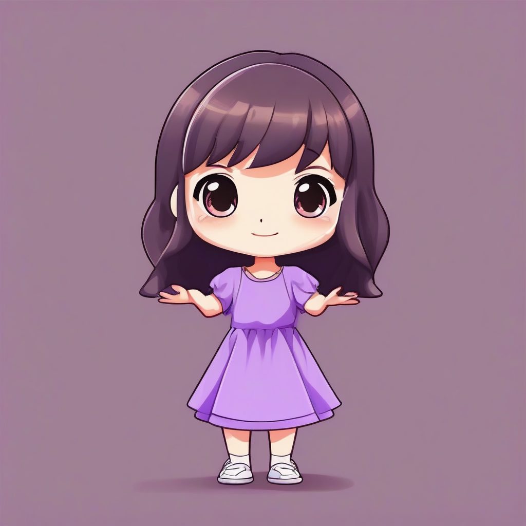Q版卡哇伊萌系女孩-紫色连衣裙-极简风格