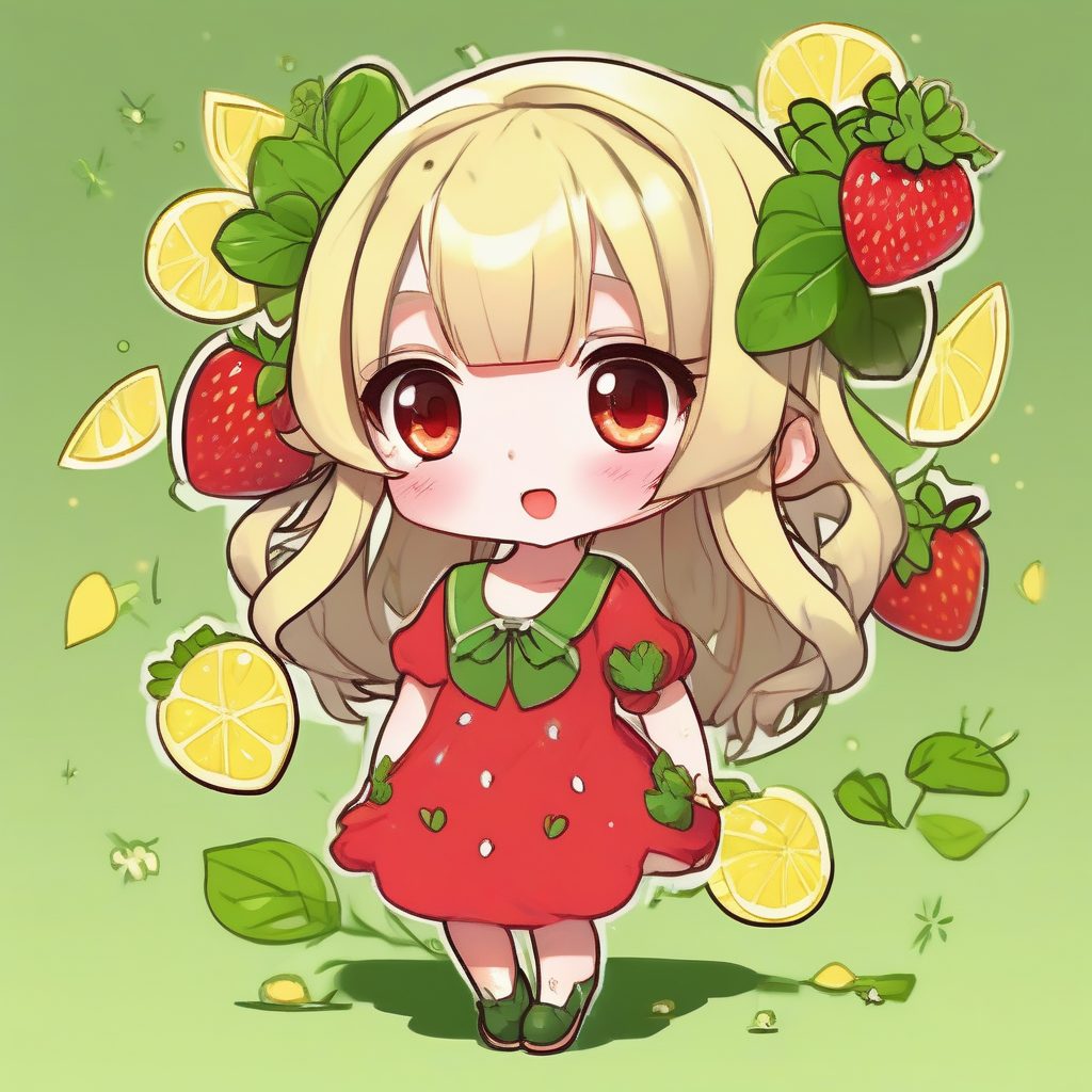 极简动漫卡哇伊Q版女孩全身 风格 食物女孩 柠檬黄背景