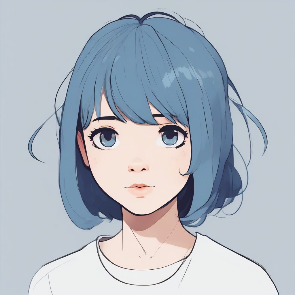 极简二次元风格女孩肖像：蓝色短发女孩