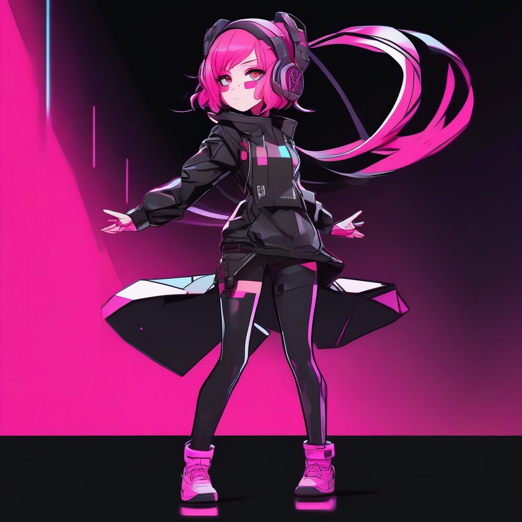 赛博朋克风2D Q版未来偶像女孩插画:霓虹粉发 23 赛博朋克风2D Q版未来偶像女孩插画:霓虹粉发