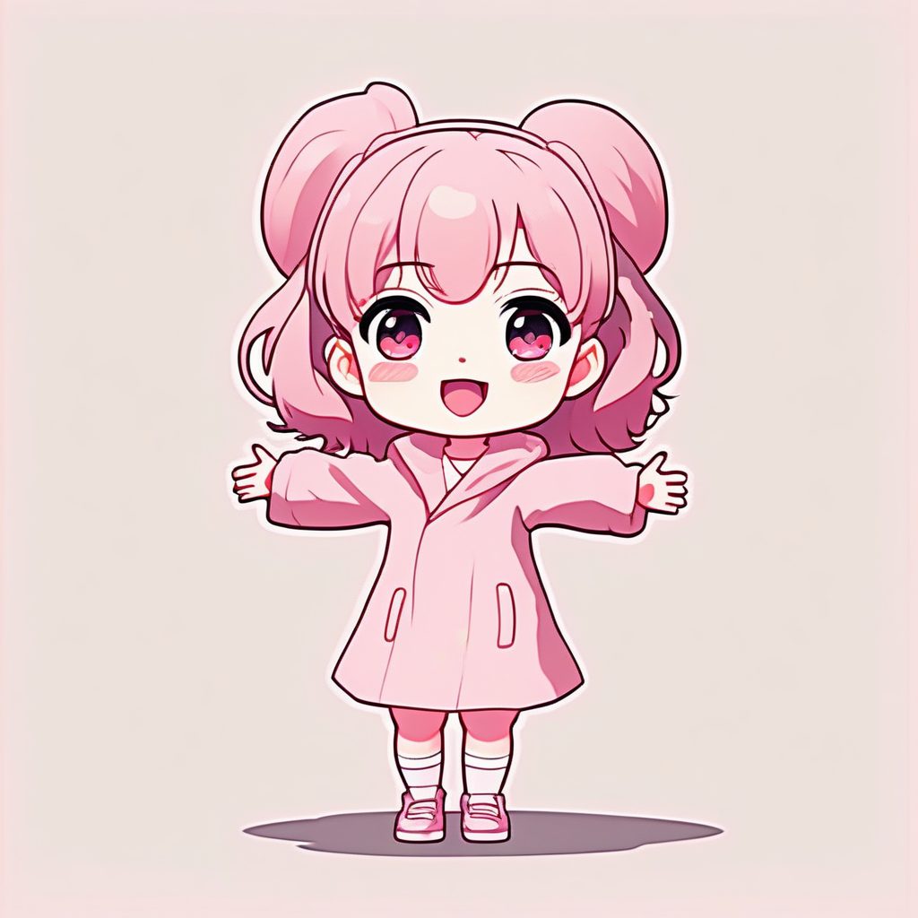 极简卡哇伊：粉色背景下的快乐Q版人物全身照
