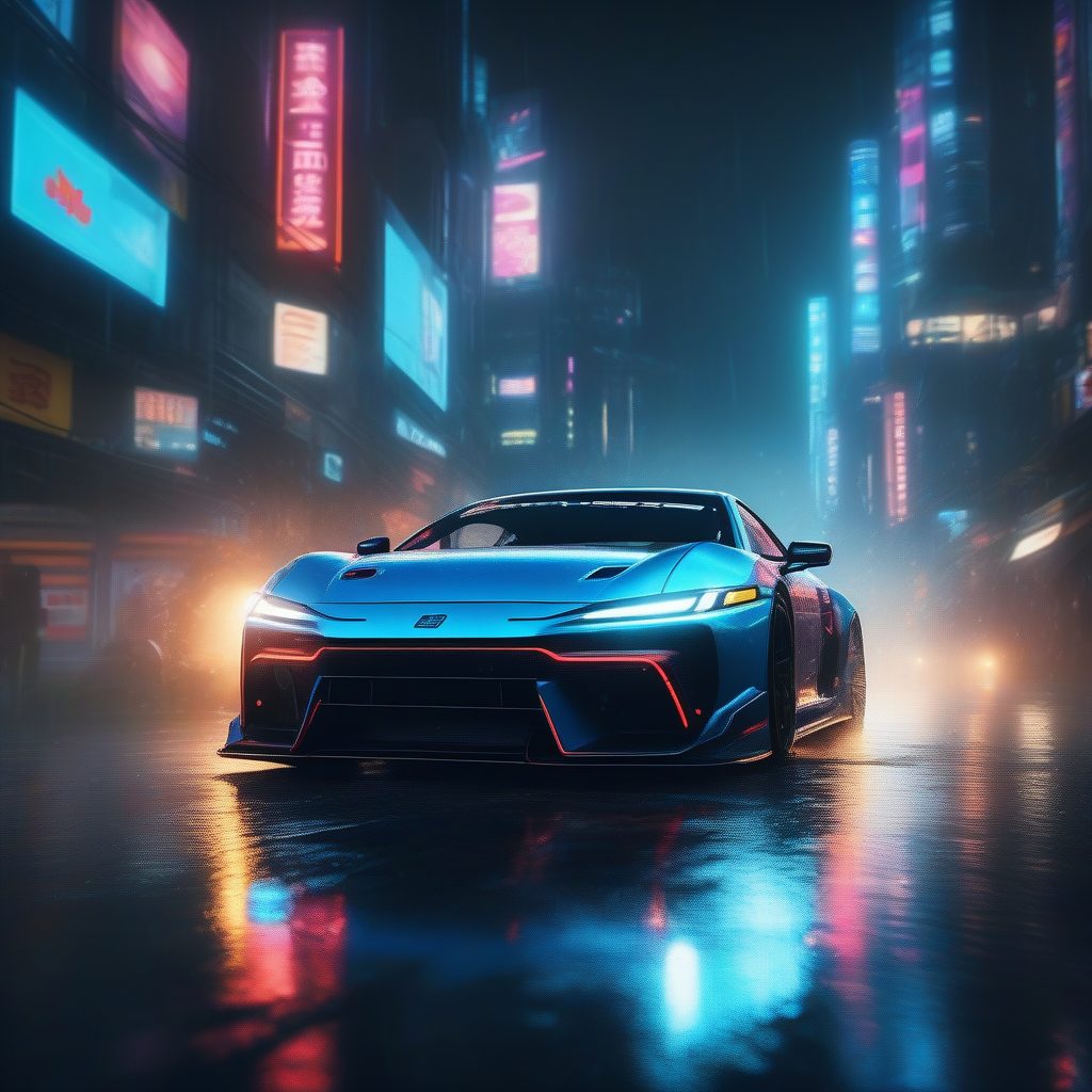 震撼！Midjourney/SD顶级“赛博朋克”风格提示词：科幻霓虹夜景漂移车教程