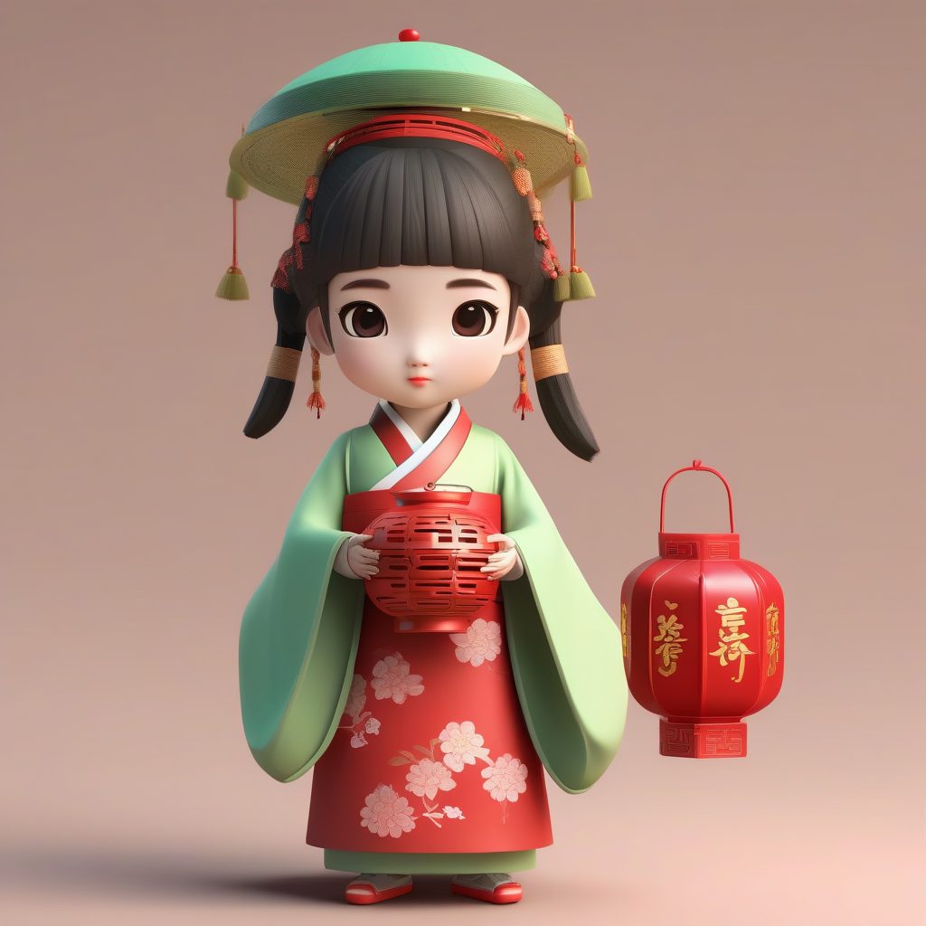 Q版汉服小女孩AI绘画：3D粘土风盲盒手办渲染教程（附MJ/SD提示词）