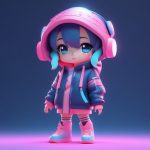 潮流赛博朋克Q版女孩:3D盲盒高抛光全身像,深靛蓝纯色背景 6 sd txt2img 1764148784