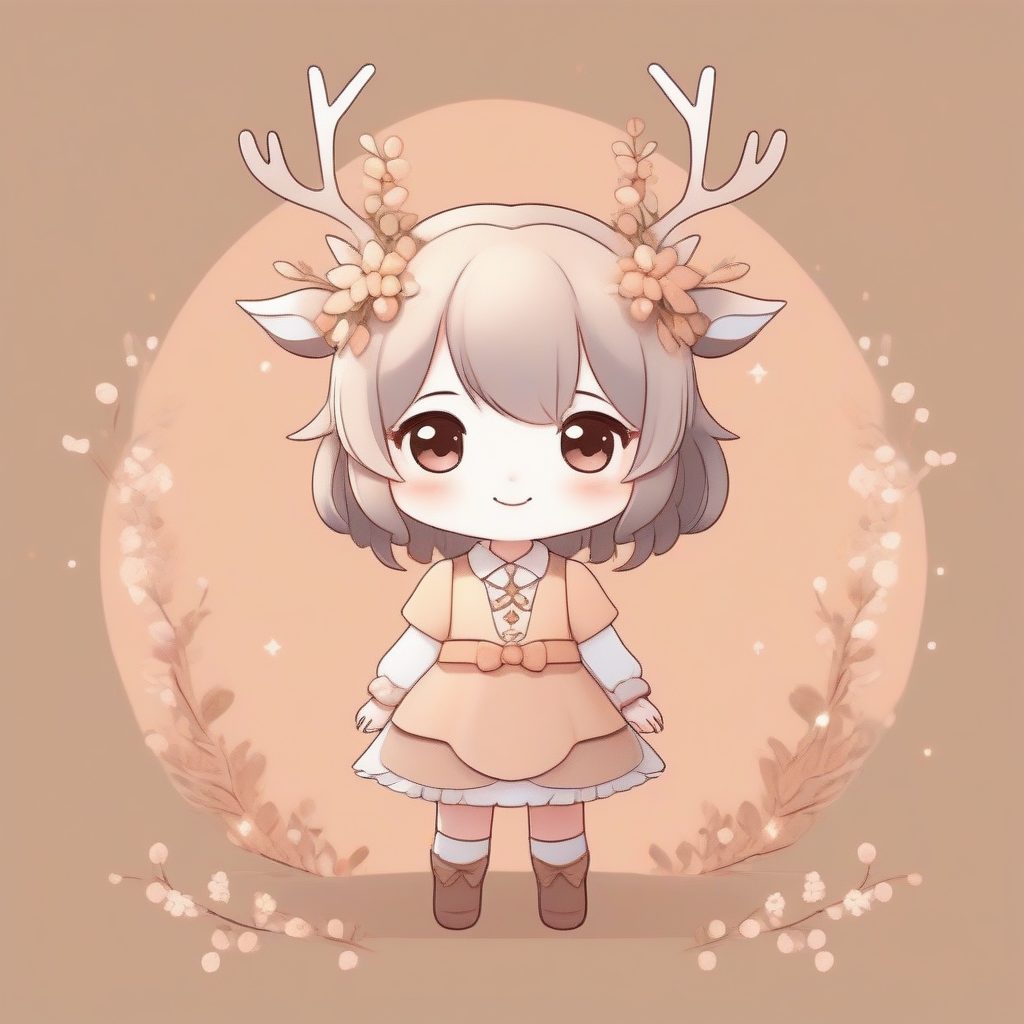 森林精灵：头戴花环的治愈系Q版麋鹿少女AI绘画提示词